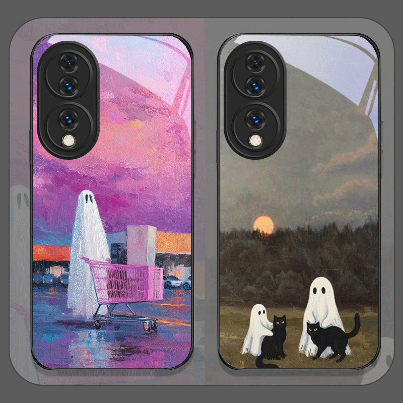 Huawei Mate 60 - Sevimli Karikatür Siyah Kedi Hayalet Baskılı