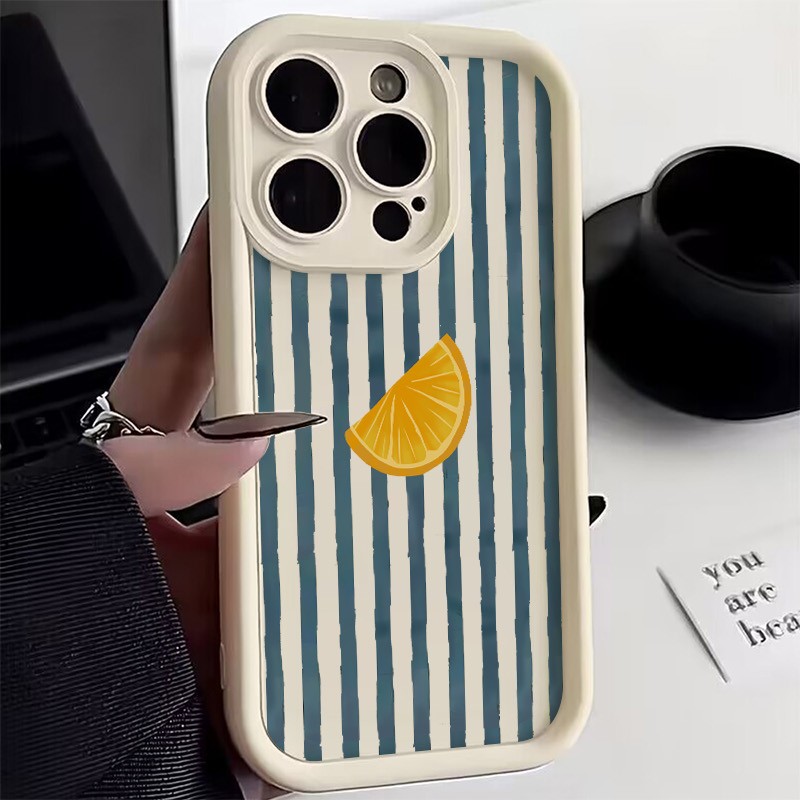 Xiaomi Redmi Note 13 - Çizgili Limon Dilimi Desenli Telefon Kılıfı