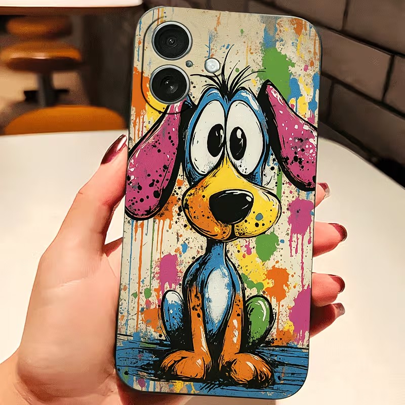 Apple Iphone 15 - Graffiti Renkli Köpek Yavrusu TPU Telefon
